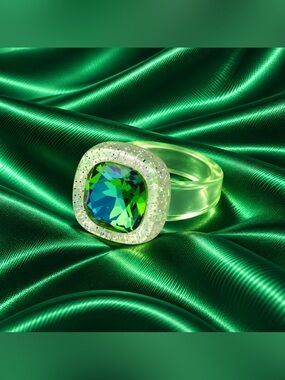 Green Blue Crystal Chunky Resin Ring Glitter Square Statement Ring New 8